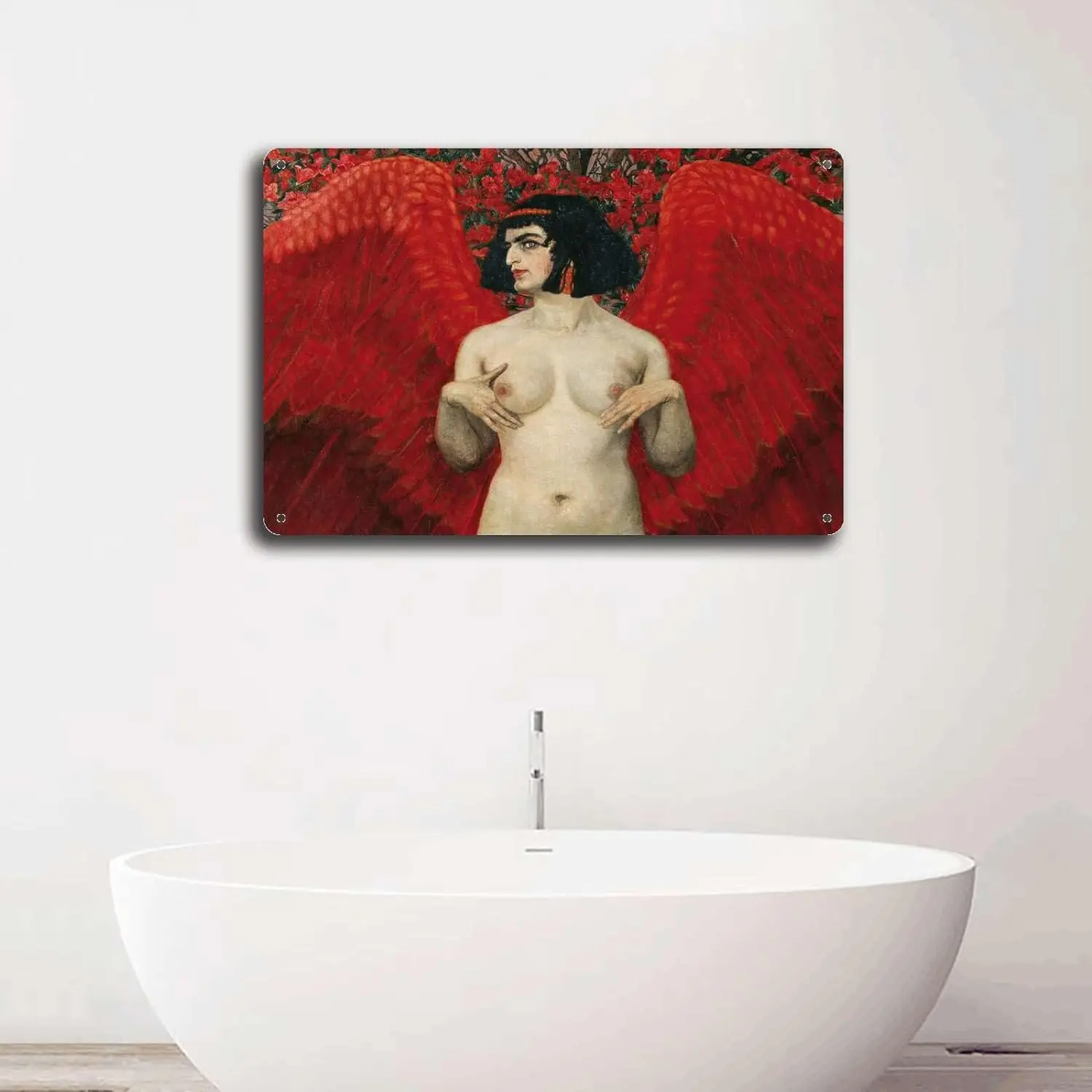 Tin Signs Red Angel Art Austrian Artist Religious Mystical Sexy Man Metal Tin Signs 8x12inch Tin Sign