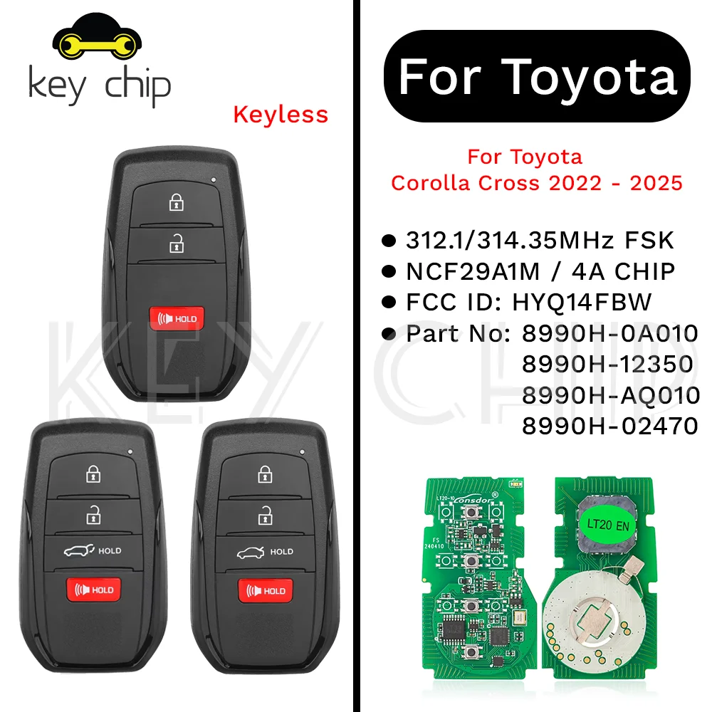 

HYQ14FBW-2561 Smart Key For Toyota Corolla Cross 2022 - 2025 312.1/314.35MHz FSK 4A CHIP 8990H-0A010 8990H-12350 ​8990H-AQ010