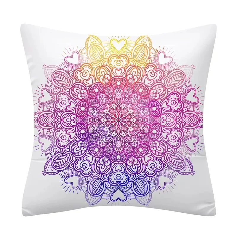 Blue and Yellow Mandala Pattern throw pillow cover with short plush print for living room sofa decoration cushion cover