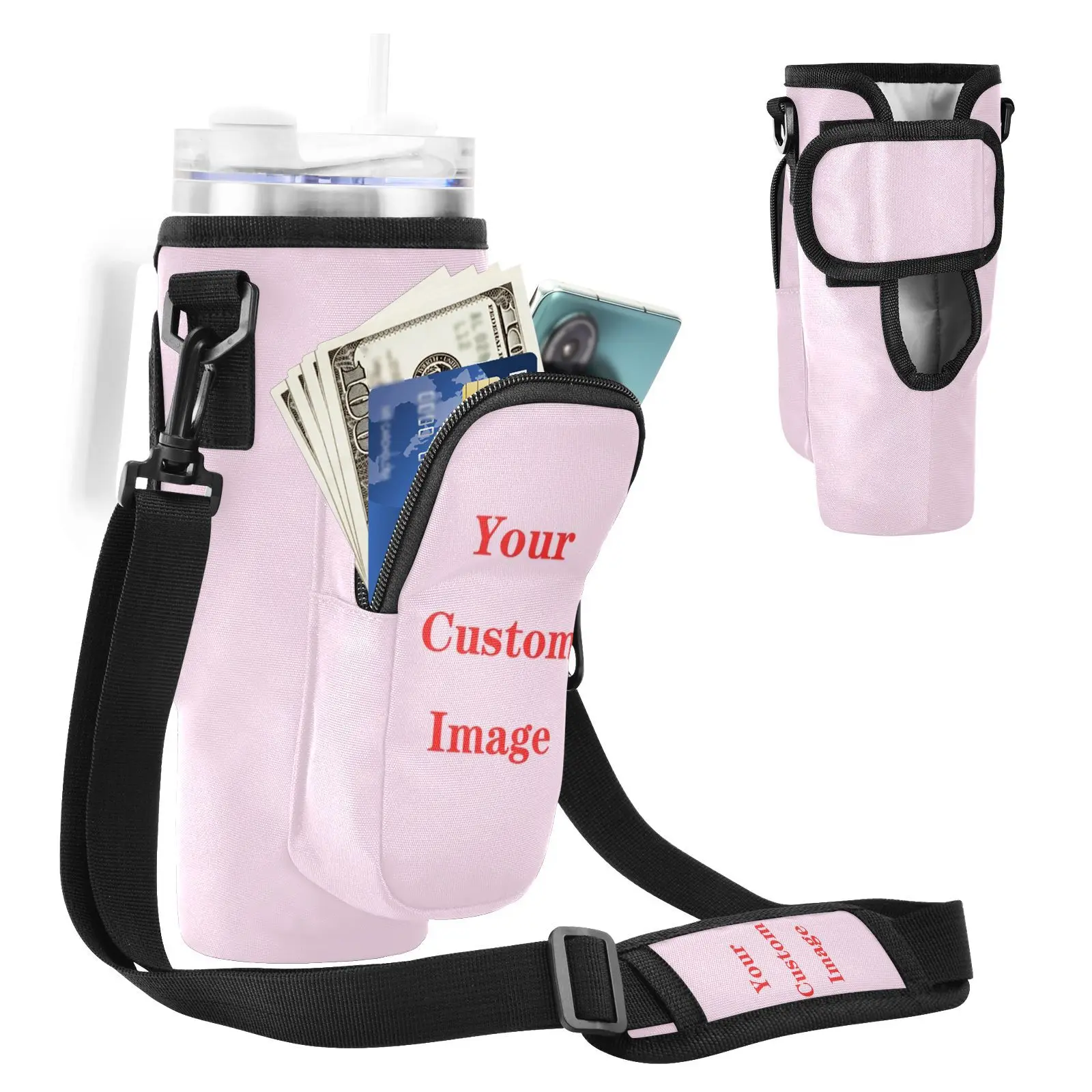 Water Bottle Carrier Bag Multi Pockets Water Bottle Bag with Phone Pocket Water Bottle Sling Bag 40oz Cup Accessories Custom