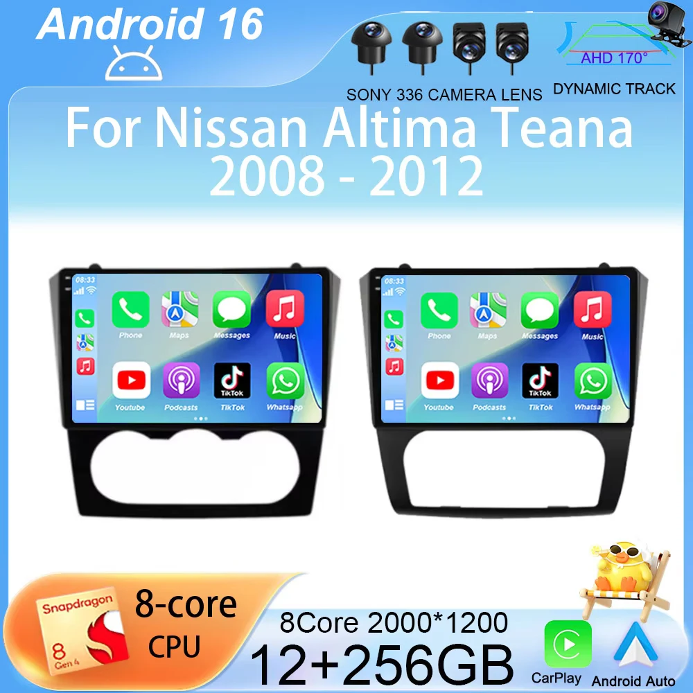 

Автомагнитола Android 16 с Carplay и Auto, Wi-Fi+4G для Nissan Altima Teana 2008-2012, мультимедийный видеоплеер, GPS-навигация, стерео аудиосистема