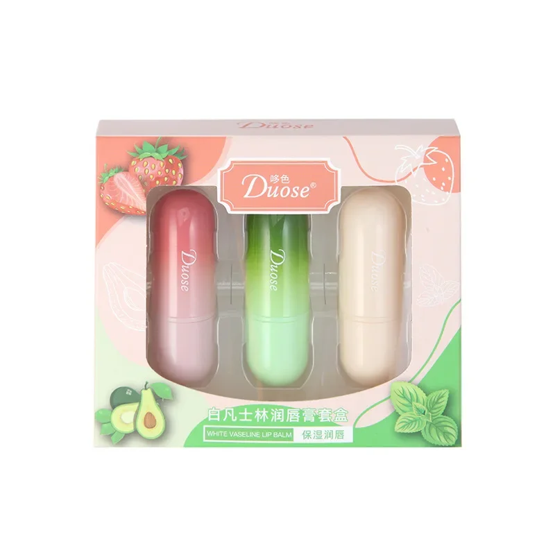 3 pçs frutas conjuntos de bálsamo labial temperatura mudança de cor hidratante nutritivo hidratante batom kits lábios pele brilho labial