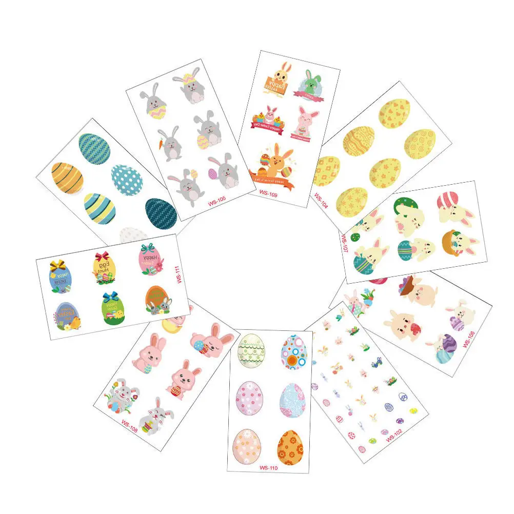 

50 Sheets Easter Temporary Tattoos Cartoon Egg Bunny Stickers Self Adhesive Waterproof Fun Party Favors Safe Eco Friendly