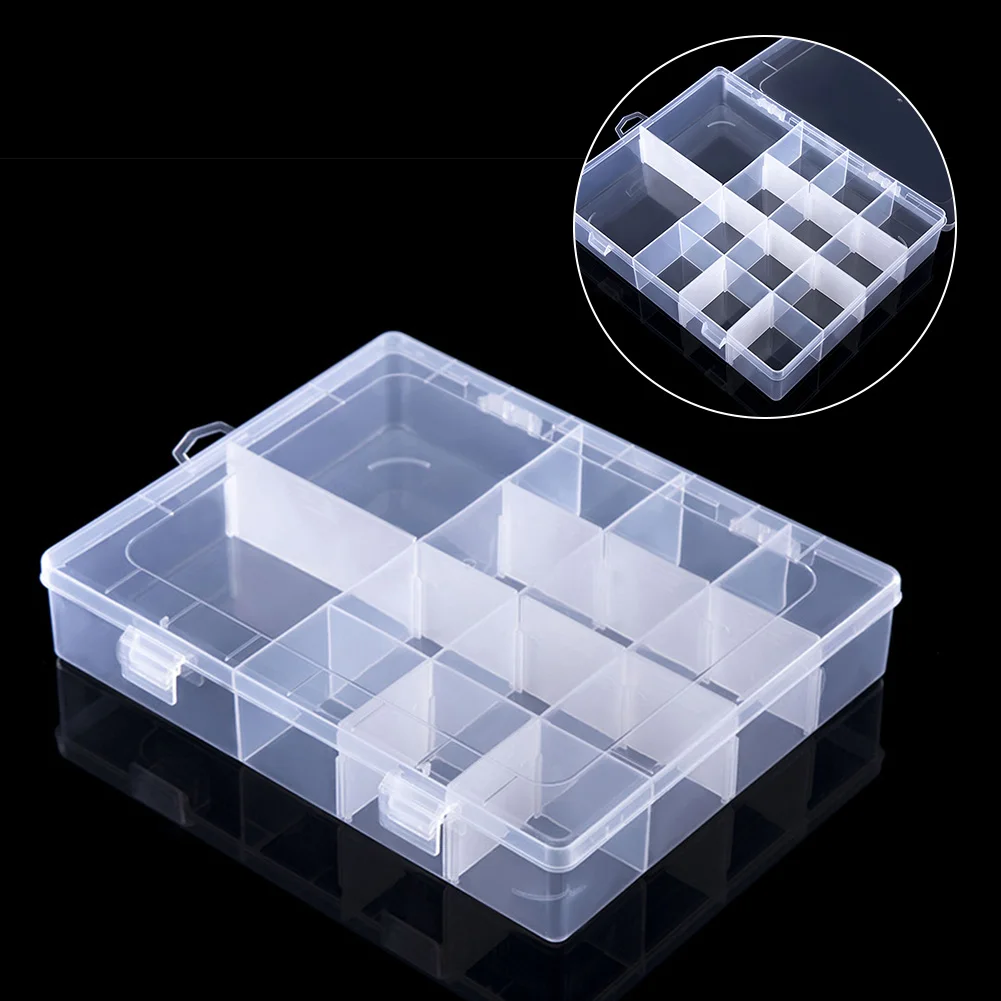 Adjustable 14 Grid Plastic Storage Organizer Box for Screws Nails Jewelry Beads Pills and Other Small Parts with Clear Lid