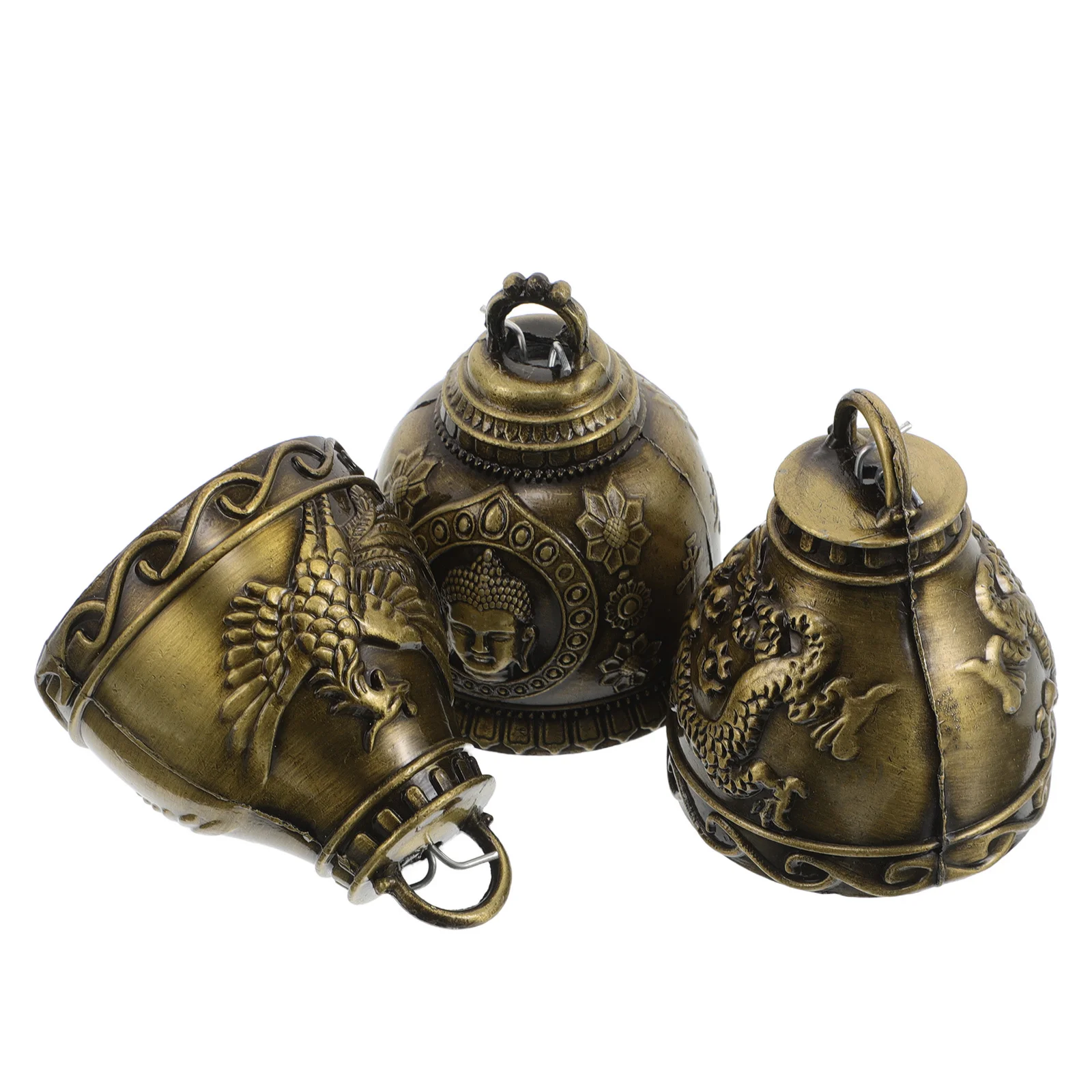

3Pcs Feng Shui Vintage Style Bells Dragon Phoenix Design Hanging Wind Chimes Decorative Charm for Home Garden