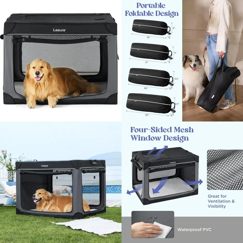 

Portable 42-Inch Extra Large Dog Crate for Travel and Outdoor Adventures - Foldable Four-Door Pet Kennel