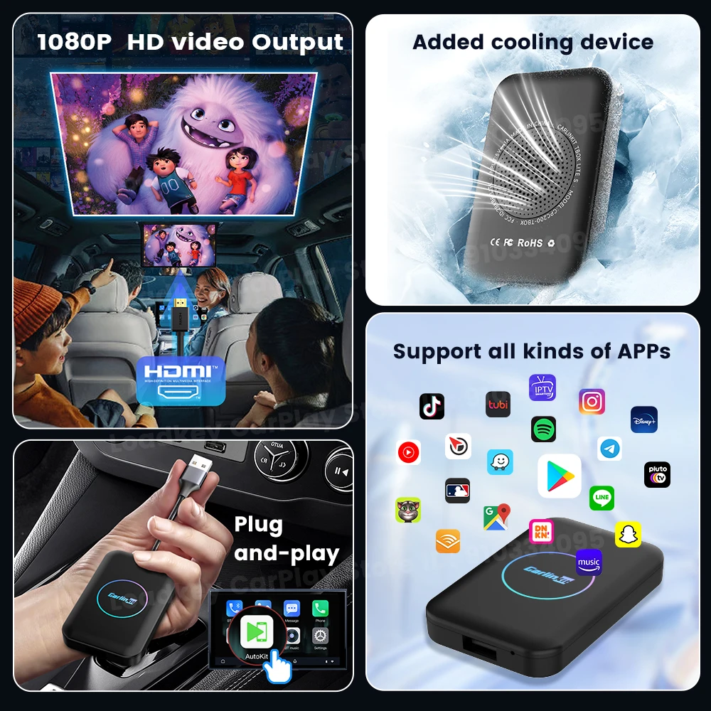2025 CarlinKit HDMI Android Ai Box Wireless Carplay Android Auto لـ Youtube Netflix IPTV 5 IN 1 WIFI 5GHZ USB A التوصيل والتشغيل