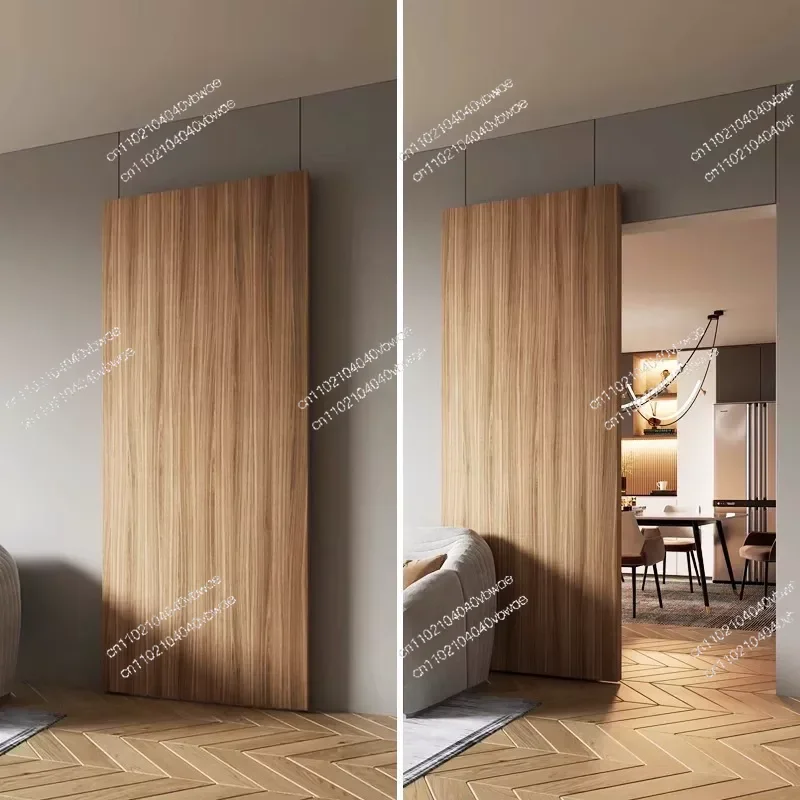 Two-way buffer trackless invisible track bedroom kitchen partition sliding wooden door hanging slide rail