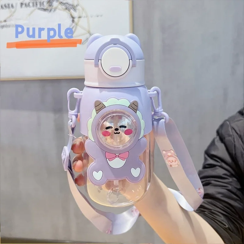 660 مللي المحمولة الكرتون الحيوان زجاجة ماء مانعة للتسرب كوب بقشة قفل أمان للأطفال في الهواء الطلق التخييم السفر إبريق الشرب #3