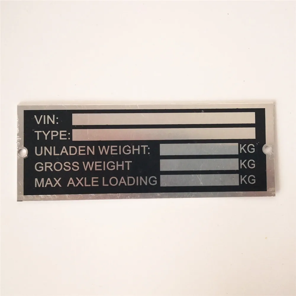 Trailer Blank VIN & Weight Chassis Plate 120mm x 45mm Identification Number