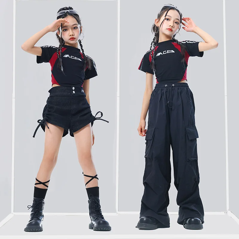Ensemble de vêtements de danse Hip Hop pour filles, haut court pour enfants, Costume de spectacle d'entraînement de danse moderne Jazz, Costume de Cosplay Pop
