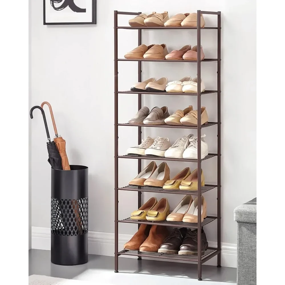 Narrow Shoe Rack, Sturdy 8 Tier Metal Tall Shoe Rack Shelf,Slim Shoe Storage Organizer for Closet Entryway Small Spaces,Vertical