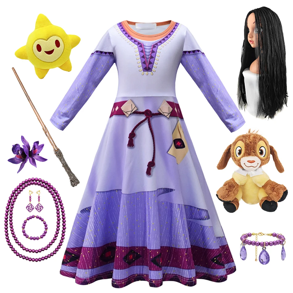 Asha Cosplay robe de princesse fille Halloween carnaval fête Costume souhait jeu de rôle tenue enfant cadeau d'anniversaire enfants imprimer vêtements