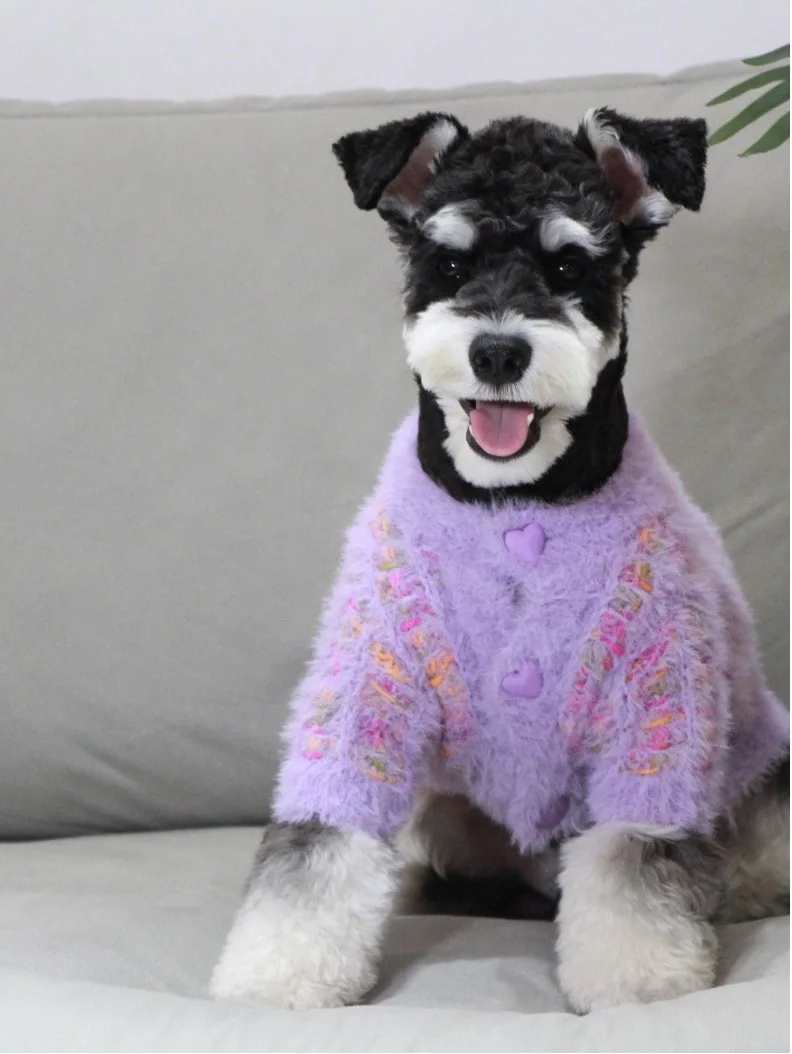 

Adorable Long-Haired Pet Sweater Heart-Shaped Buttons Soft Warm Cats Dog Knitted Coat