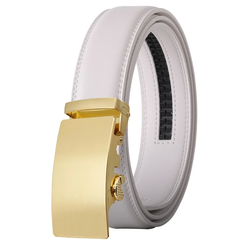 Gold Automatic Buckle Male Belt Brown Black White Blue Gray Leather Belts For Men High Quality Luxury Mens Belts Casual B514