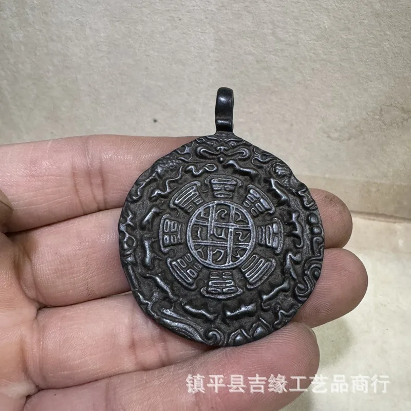 

Nine Palaces Eight Trigrams Iron Pendant Tibetan Style Carved Twelve Zodiac Nine Palaces Amulet Waist Pendant Jewelry