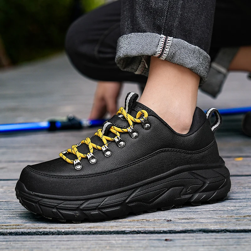 

Outdoor Plus Size Mens Hiking Shoes High Quality Leather Walking Sneakers Breathable Climbing Shoes Non Slip Work Sport Footwear