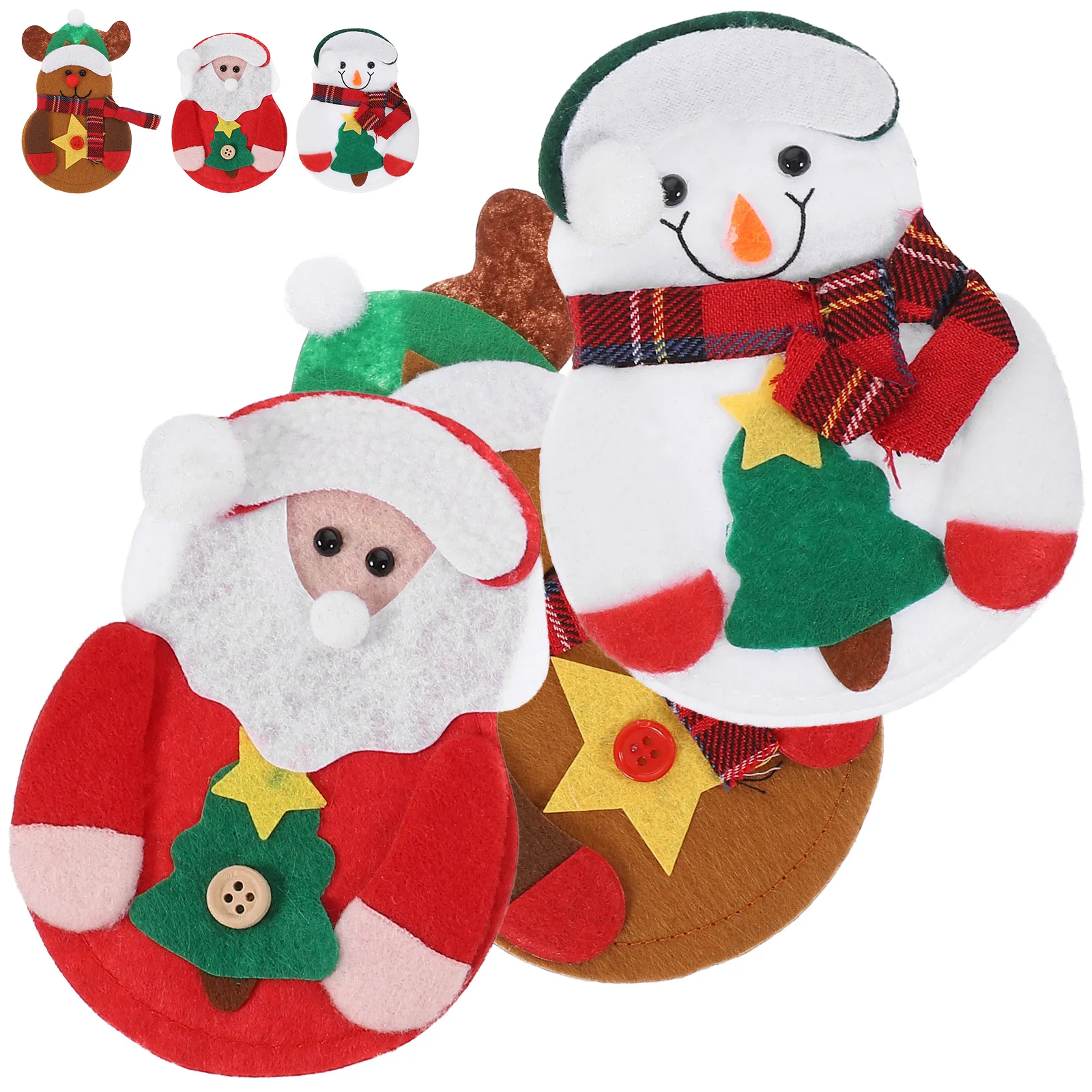 

6pcs Cutlery Christmas Tableware Holder Silverware Pockets Snowman Elk Pattern Holiday Household Goods Supplies