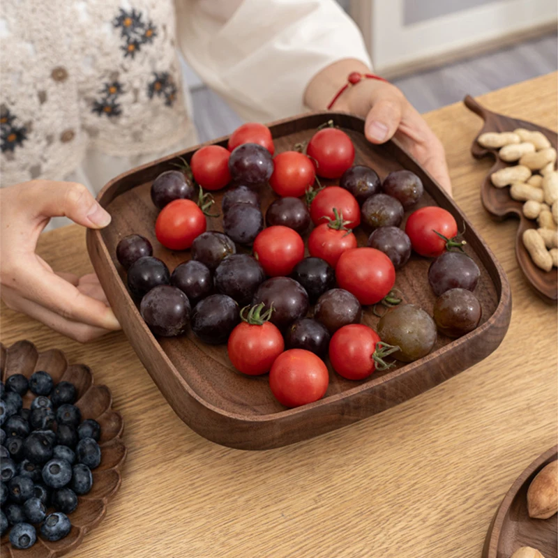 Walnut Wood Storage Tray Fruit Dishes Dessert Bread Food Plate Nuts Snack Tea Tray Home Kitchen Hotel Dinner Plate Decoration