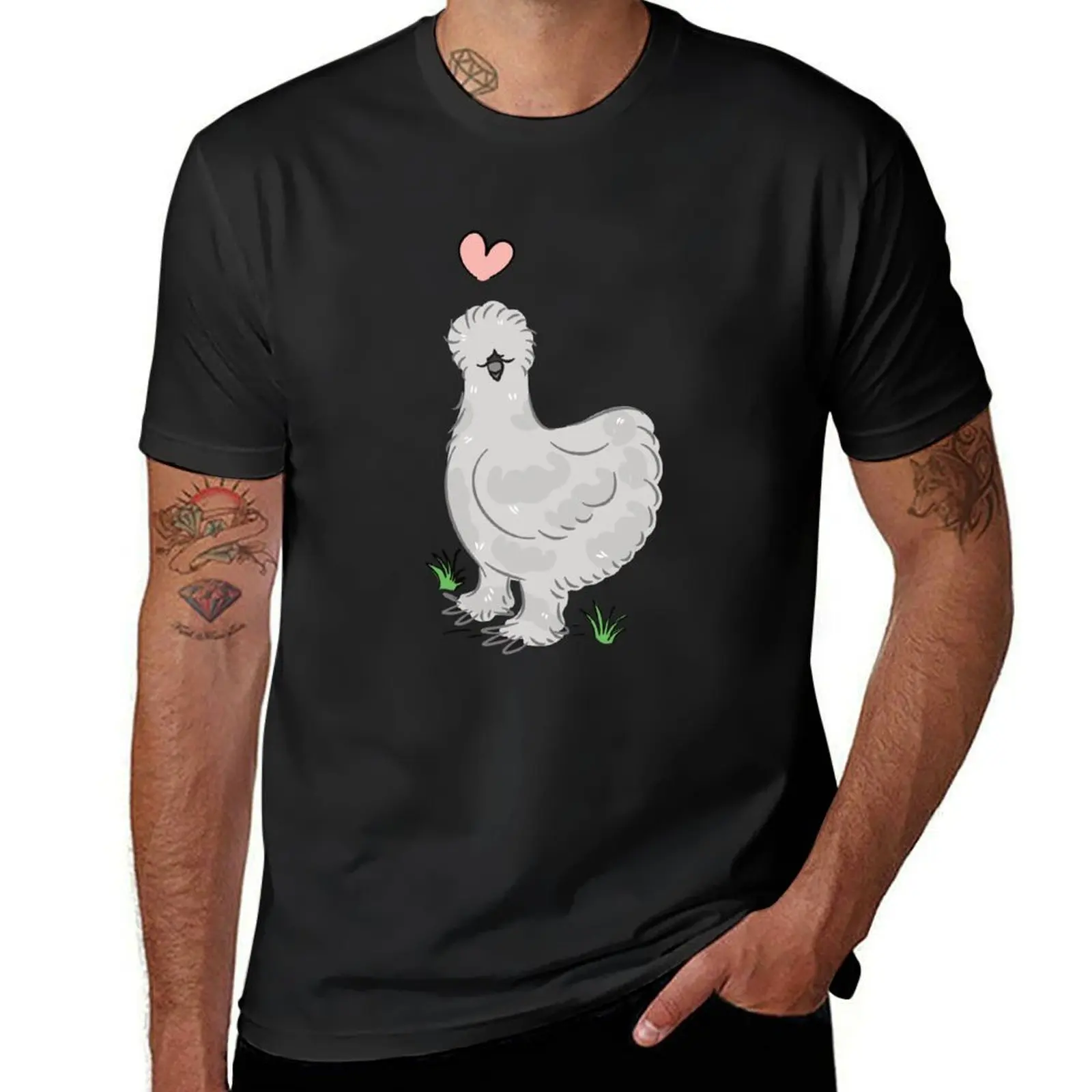 

LOVE Gray Grey Silkie Chicken T-Shirt customs blanks T-shirts for men cotton