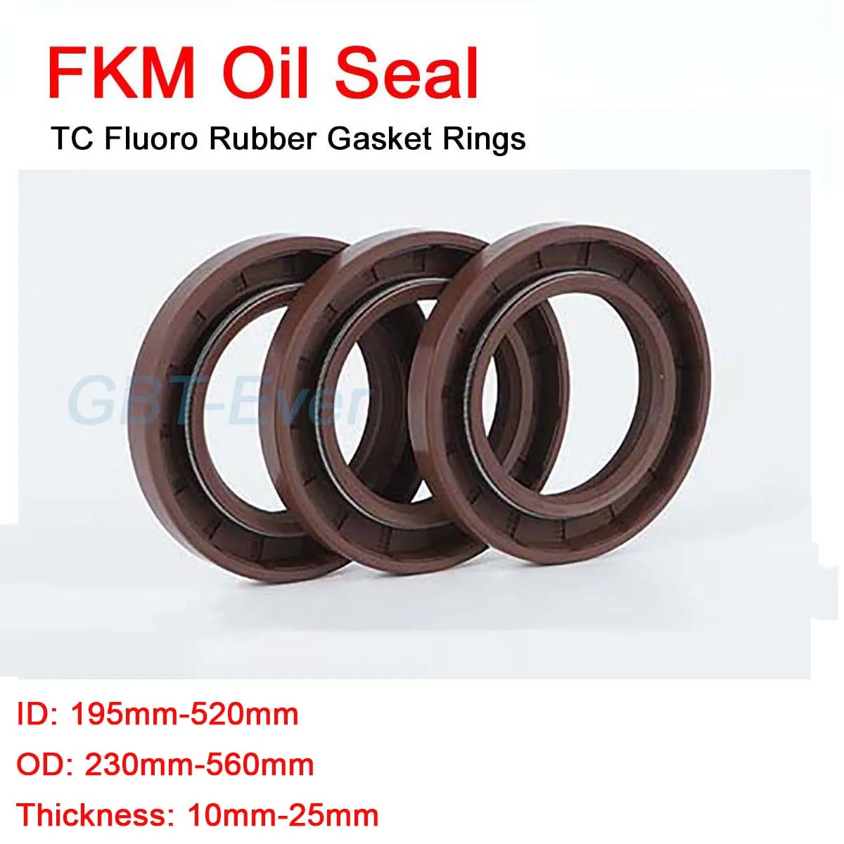 1Pcs FKM Framework Oil Seal ID 195-520mm TC Fluoro Rubber Gasket Rings Cover Double Lip with Spring OD 230-560mm THK 10-25mm