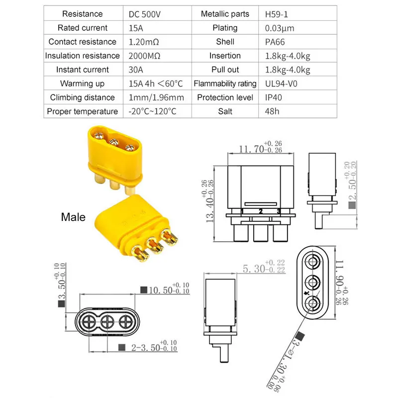 500V 15A 20A XT30U XT60 XT60H XT90 MR30 Lithium Battery Connector Female/male XT60 Plug for RC Lipo Battery RC Cars FPVE Drones