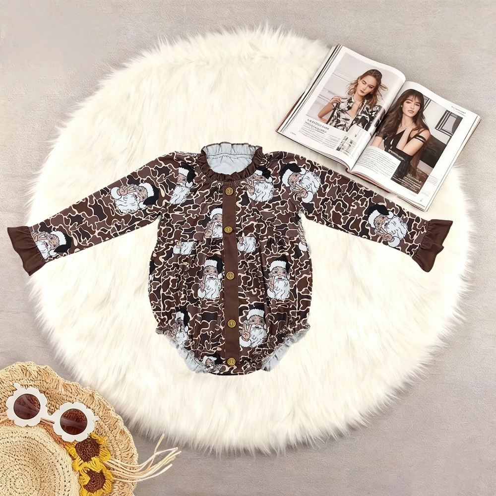 10.28 Baby Girls Rompers Baby Infant Girls Christmas Santa Camo Ruffle Buttons Rompers