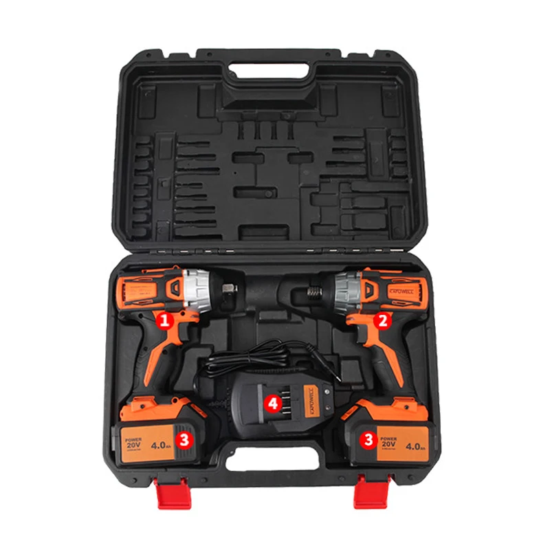 KAFUWELL PA4972A 20v Cordless Tool Set Combination Kits Electric Screwdriver Wrench Brushless Power Drills For Woodwork