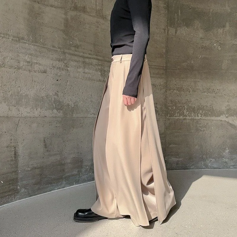 Men Trendy Fllor Length Trouses Male Skirt Pants Gentleman Wide Leg Design Pantalon Sexi Handsome Cool Party Club Vintage Pants