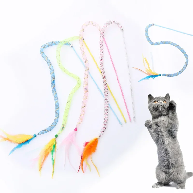 

Cat Toys Colorful Hoses with Feathers Cat Teasing Sticks Fun To Play with Bite Resistant Pet Toys Supplies