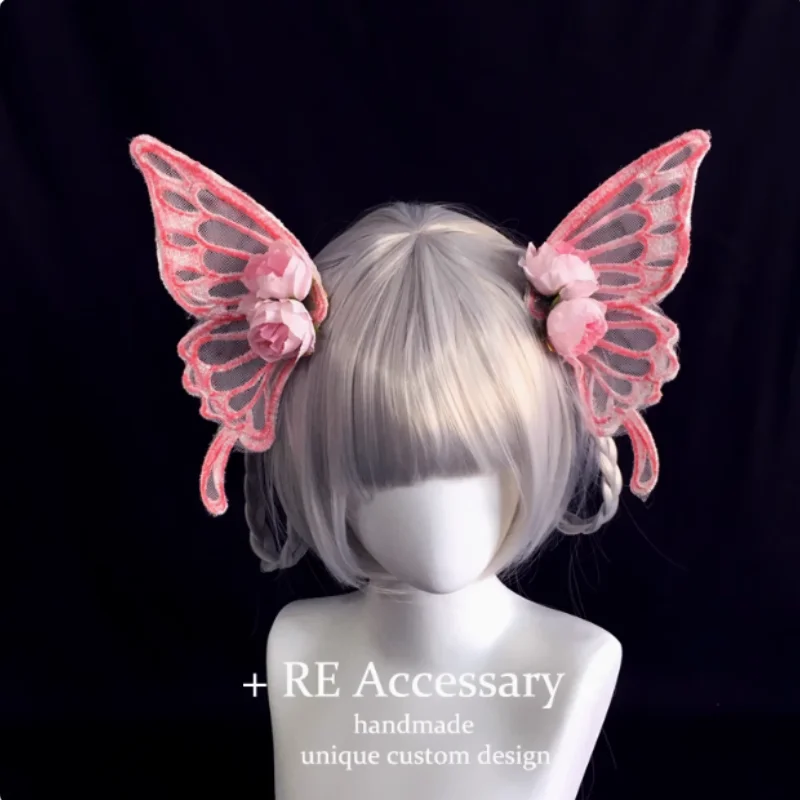 الحلو اليدوية لوليتا اللؤلؤ النساء الفتيات Kc المشابك عودة رئيس الديكور مقاطع الشعر زهرة الورد الدانتيل كبير Bowknot المشابك