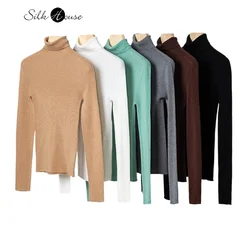 Knitted 100% Wool High Neck Women's Base Sweater Seamlessly Integrated with Slim Fit Casual Fashion Knit Sweater