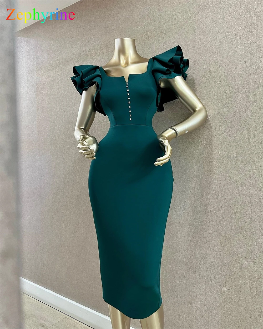 Customized Mermaid Exquisite Green Jersey Evening Dress Classic Square Collar Sleeveless Homecoming Dresses Fashion Party Gowns