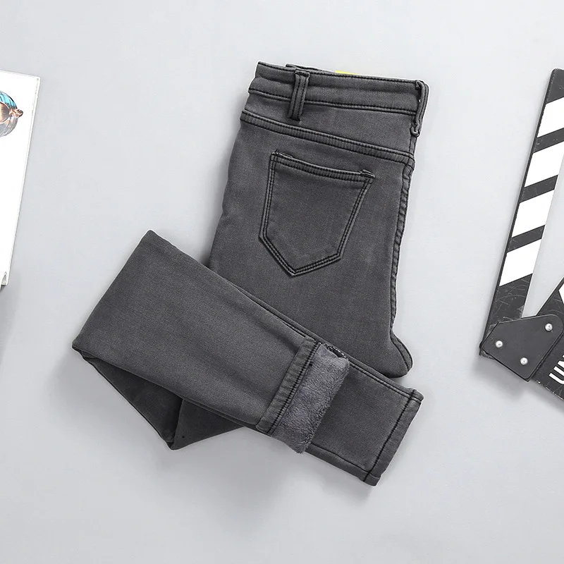 Women High Waist Thermal Jeans Winter Warm Stretchy Fleece Lined Denim Pants Skinny Leggings  Female Slim Pants Trousers