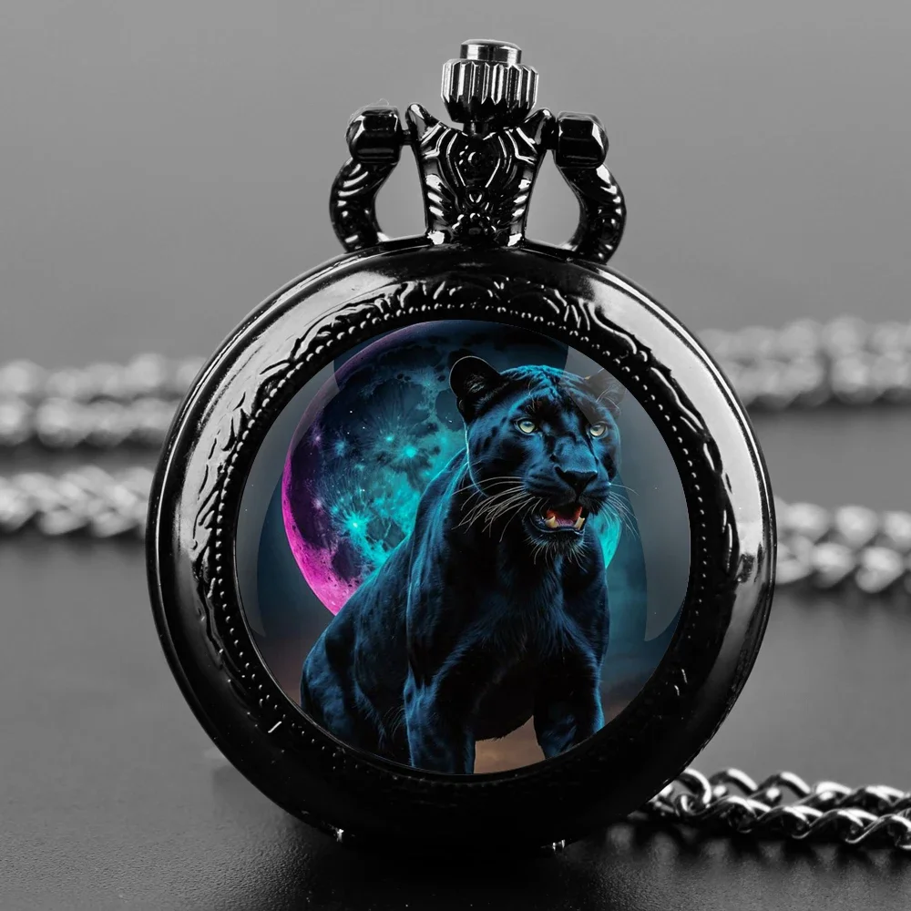 أزياء القمر ليوبارد خمر ساعة جيب كوارتز مع سلسلة قلادة الهدايا خمر الكوارتز قلادة الساعات سلسلة ساعات رجالي إمرأة #1