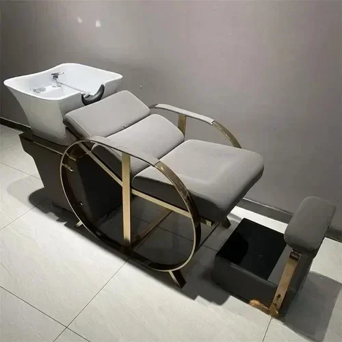 Shampoo Chair Retro Lying Half Salon Bed with Fumigation Massage Couch Barber Shop Flushing Bed