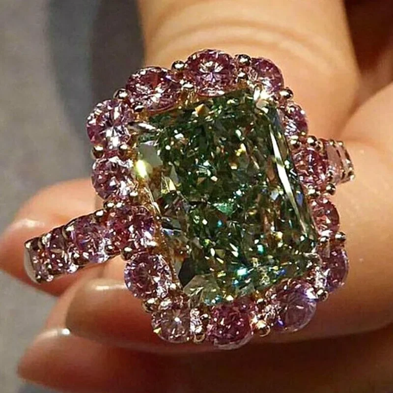 

New Supply Pink Zircon Green Zircon Ring Popular Luxury Banquet Accessories