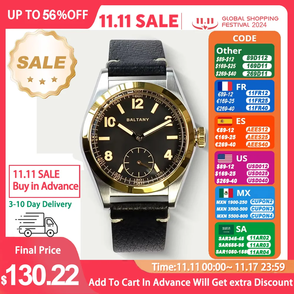 Baltany S4012 Retro Bubbleback Wristwatch Subsecond 100M Waterproof Luminous VD78 Leather Vintage Quartz Dress Watch