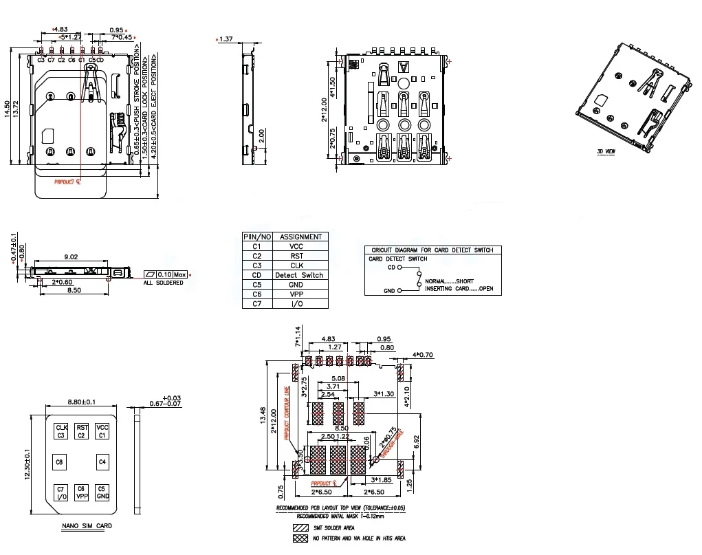 5Pcs/Smn-303 Smn-303S-Acp7 Smn-303-Arp7 Smn-303A-Acp7 Nanosim Card Holder (Self Ejecting)