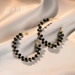 2025 Fashion Double-layer Black Crystal Woven Hoop Earrings South Korea Simple Accessories Party For Women's Luxury Jewelry