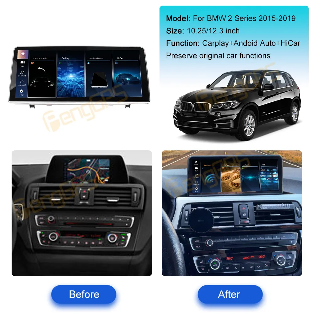 For BMW 2 Series 2015-2019 Linux System 12.3 Inches Wireless CarPlay Android Auto Hicar Touch Screen Multimedia Player Stereo BT