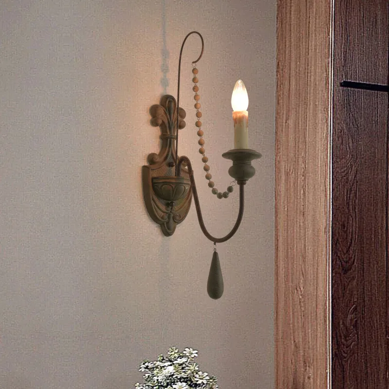 

Vintage Old Wood Rustic Iron Fixtures Lighting Decorative Wall Lamp Retro Decor Industrial Loft Wood Indoor Sconces Bedside Lamp