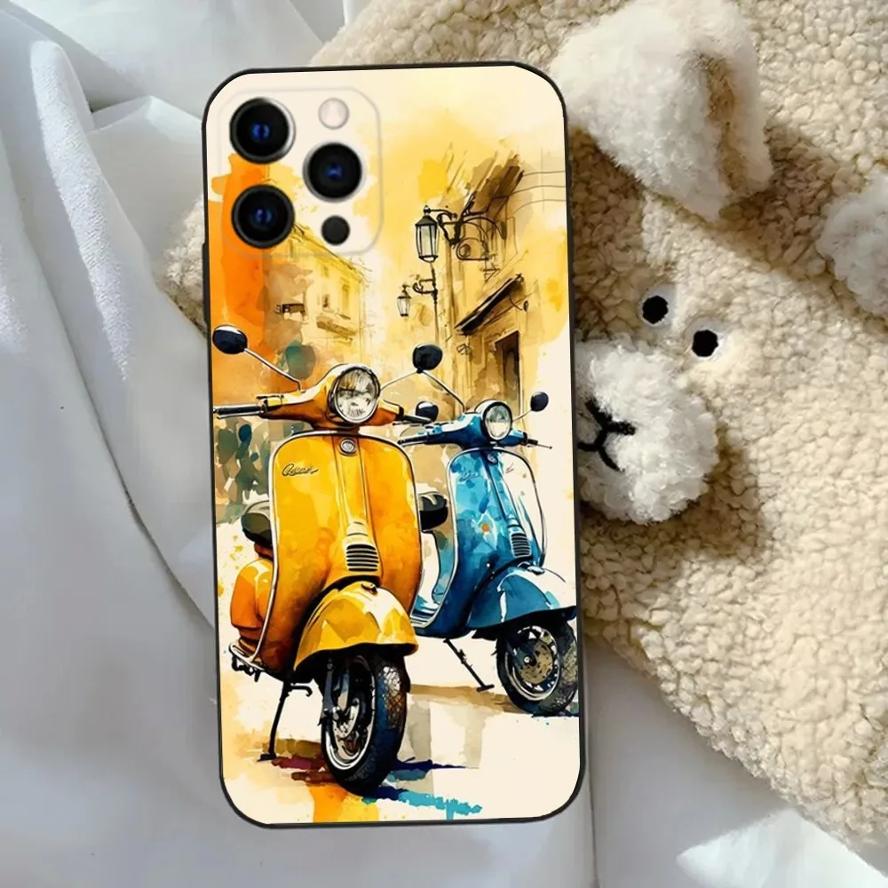 V-Vespa S-scooter Phone Case For Apple iPhone 15,14,13,12,11,Pro,X,XS,Max,XR,Plus,Mini Soft Black Cover