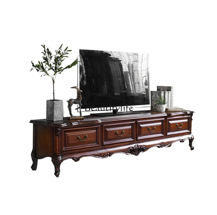 

*American TV cabinet solid wood living room home European retro light luxury