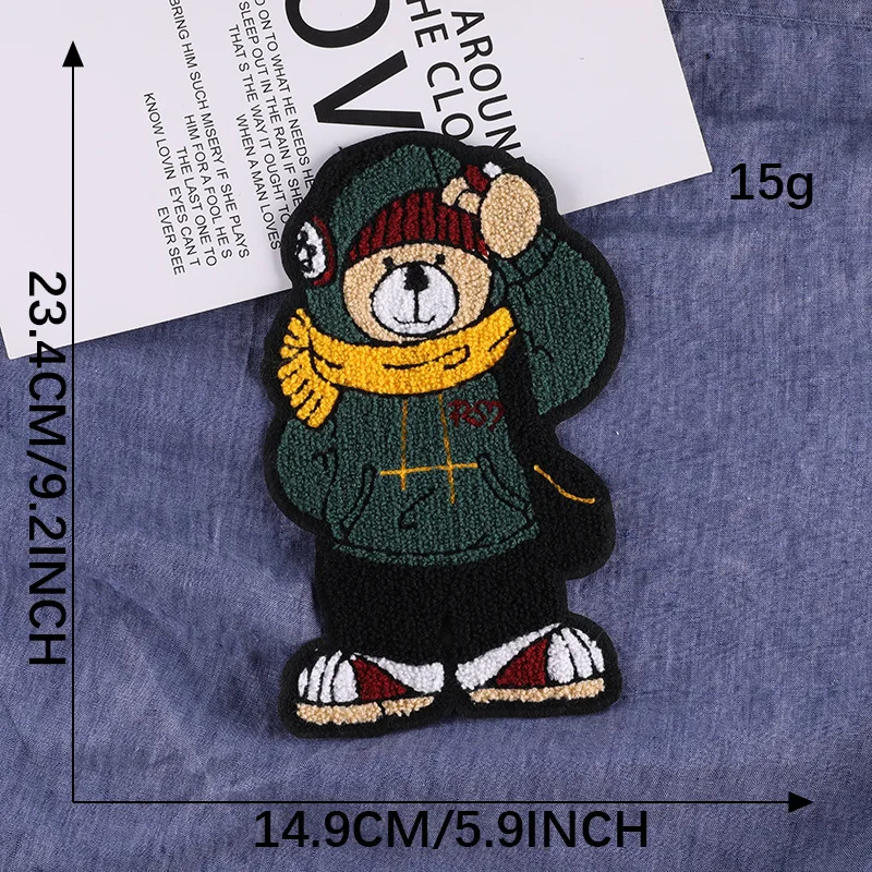 1 Pcs Chenille Patches Cute Big Bear Badge Big Plush Patch Clothing Accessories DIY Clothing Jacket Hand Sewing Decorative