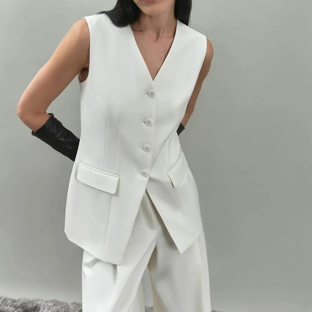 White Elegant Office Lady Suits 2 Piece Vest with Pants Sest Single Breasted Regular Length Formal Party Business Women Blazer