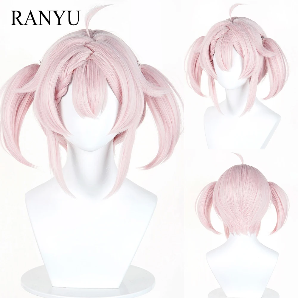 

Pink Synthetic Short Straight Wigs with Bangs Anime Game Cosplay Fluffy Wig Heat Resistant for Daily Party