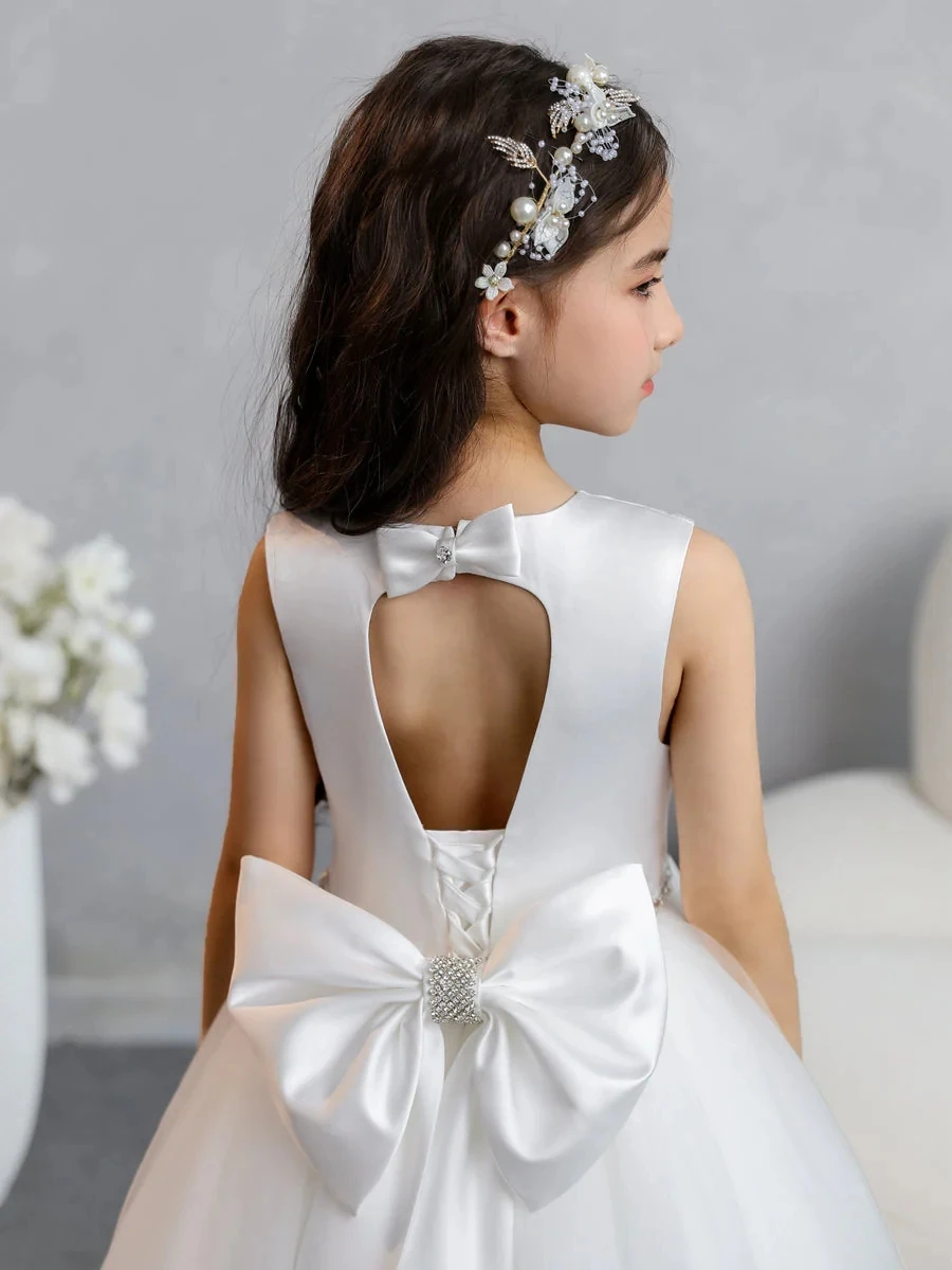 Crew Neck Tulle Flower Girl Dresses With Bowknot & Beading Waist vestidos de 15 años quinceañeras 2024 wedding party dress