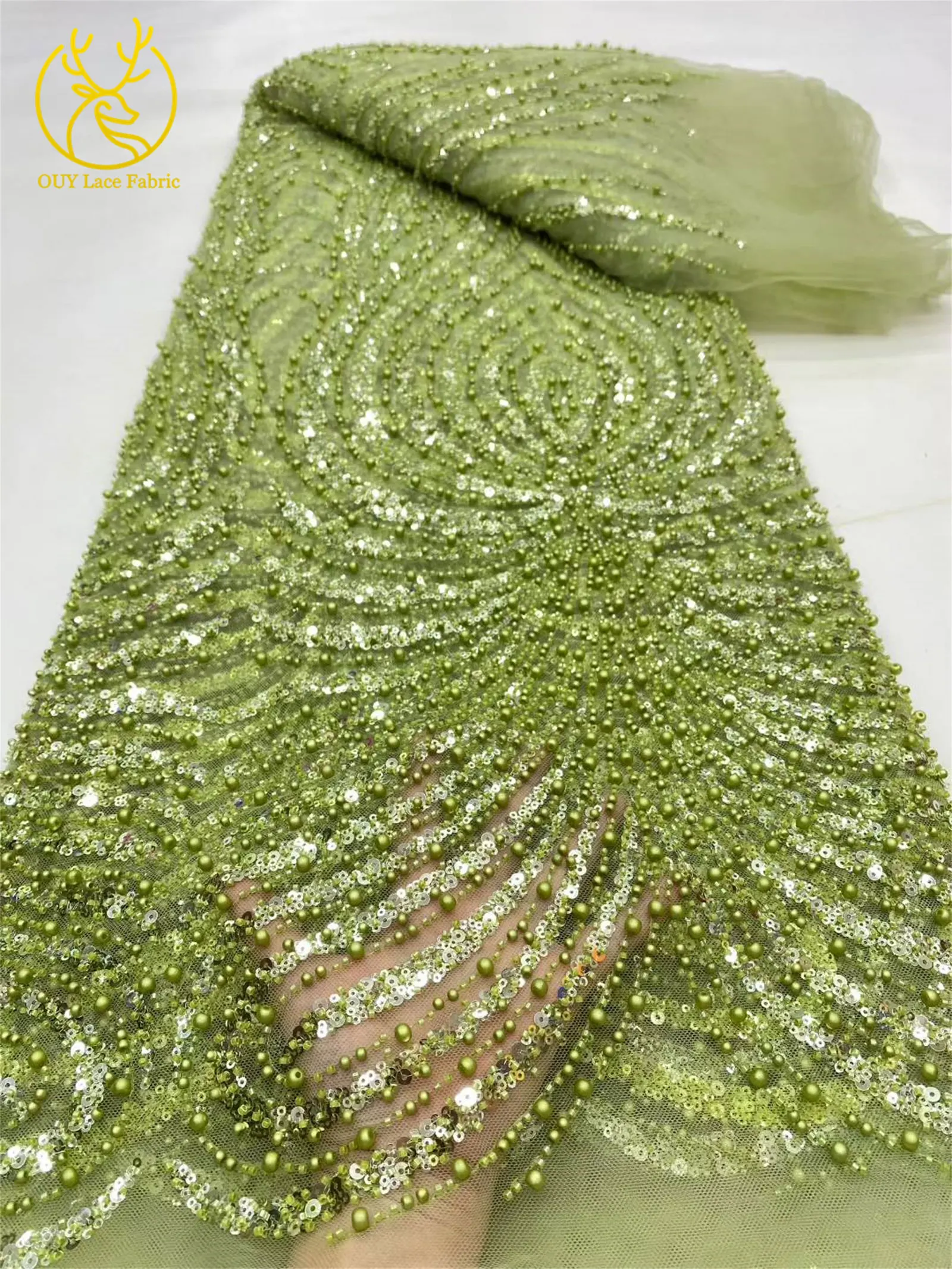 アフリカレース生地 2025 高品質ハンドメイドビーズウェディングレース生地 高級フレンチスパンコールチュール生地 パーティードレス