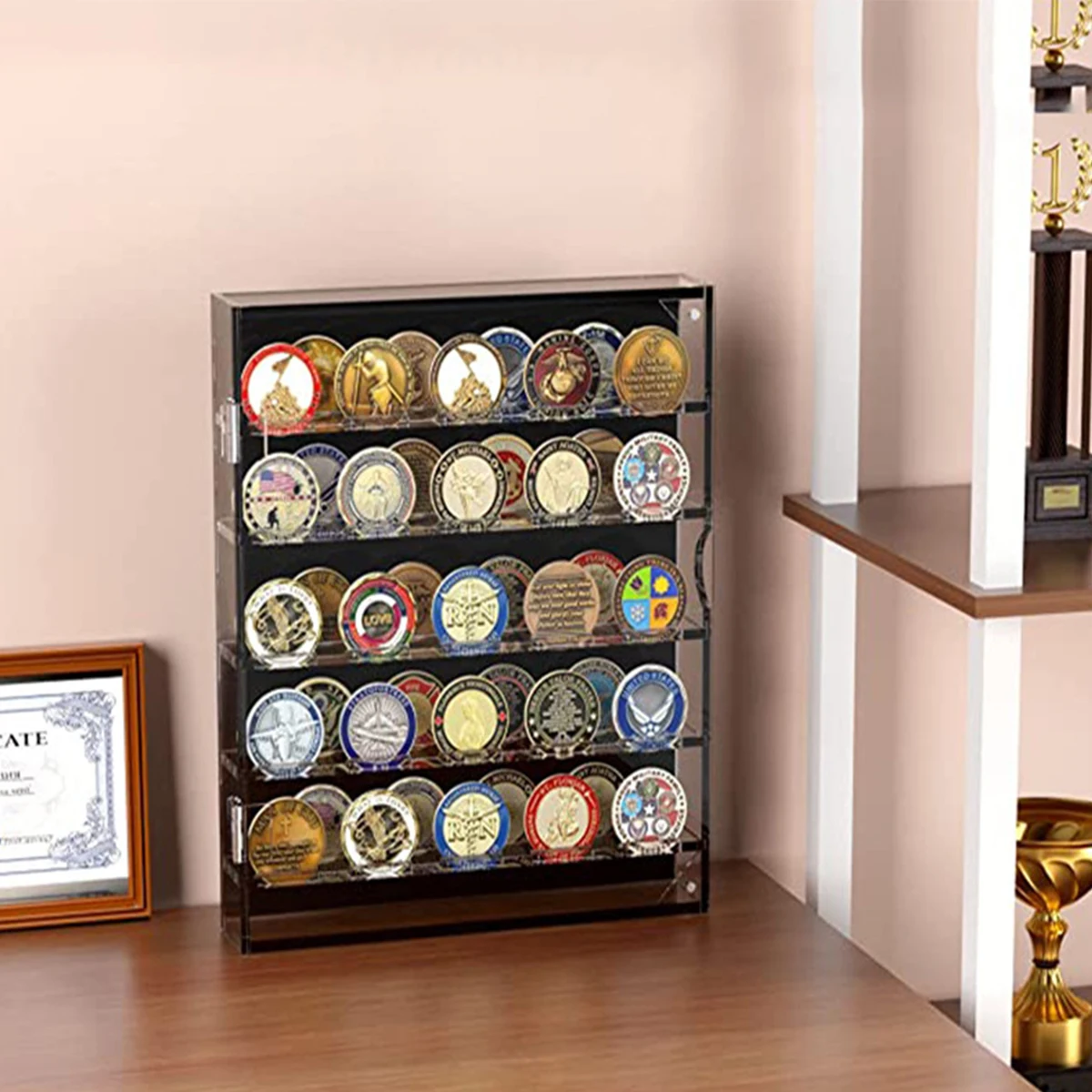 Acrylic Round Coin Box Transparent Plexiglass Display Box Gold Coin Collector Box Badge Organiser 260*300*50mm